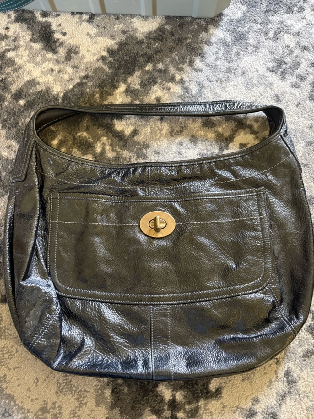Vintage Coach Black Leather Shoulder Bag with Turn-Lock Closure